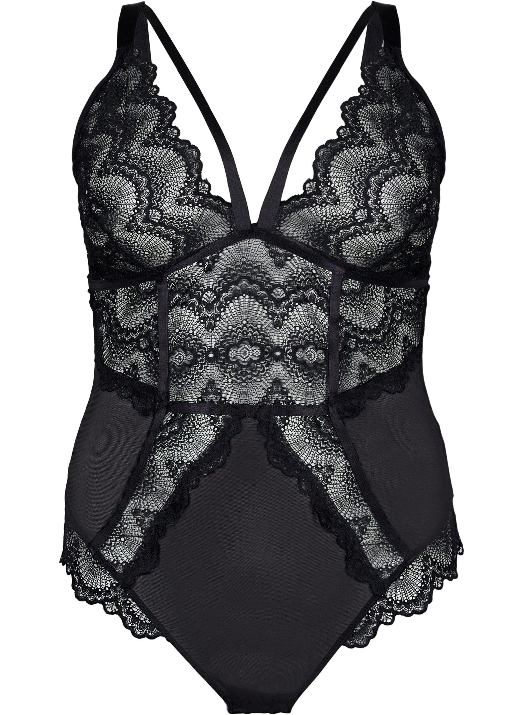 Zizzi Body mesh-kankaalla ja pitsill&auml;, Black, Packshot image number 0