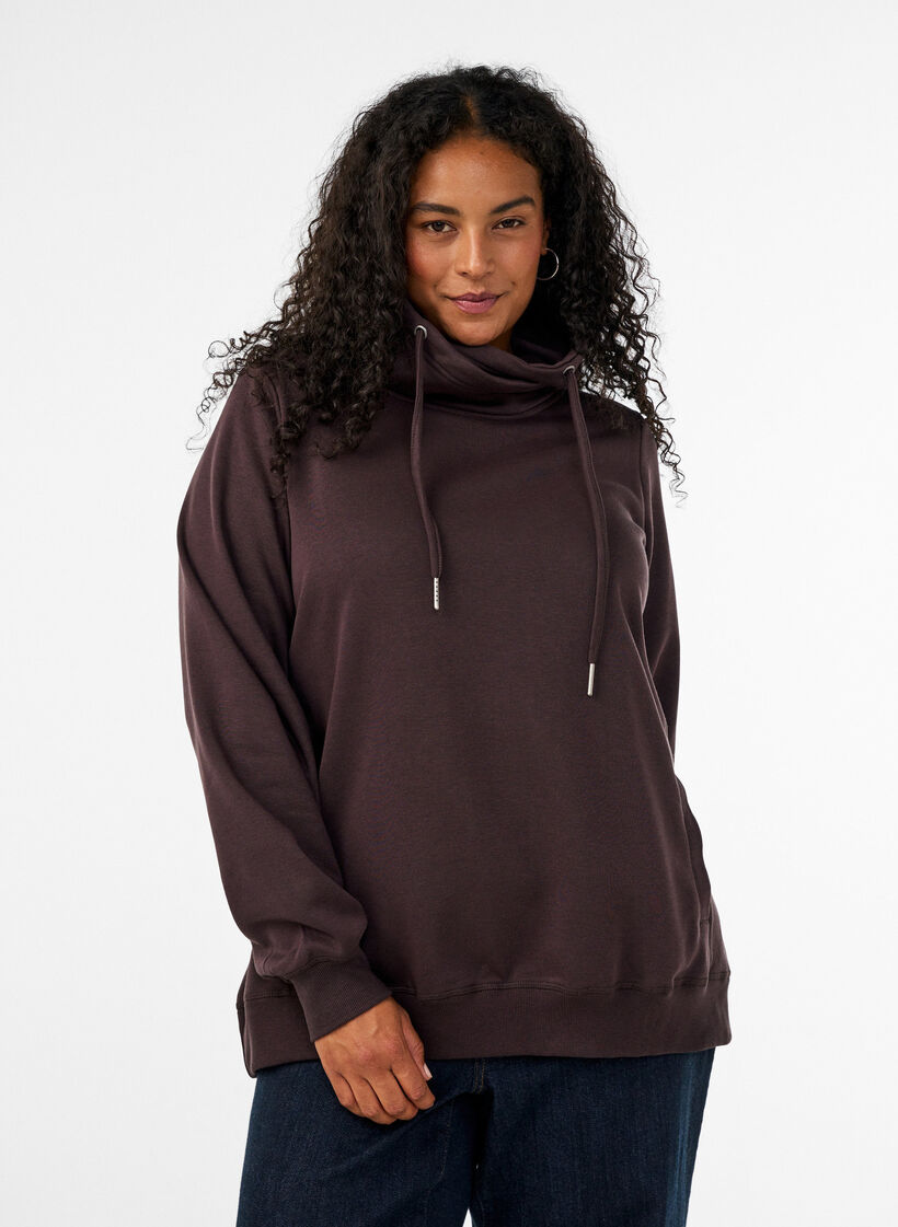 Collegepaita korkealla kauluksella ja taskuilla, Ruskea, Model image number 0