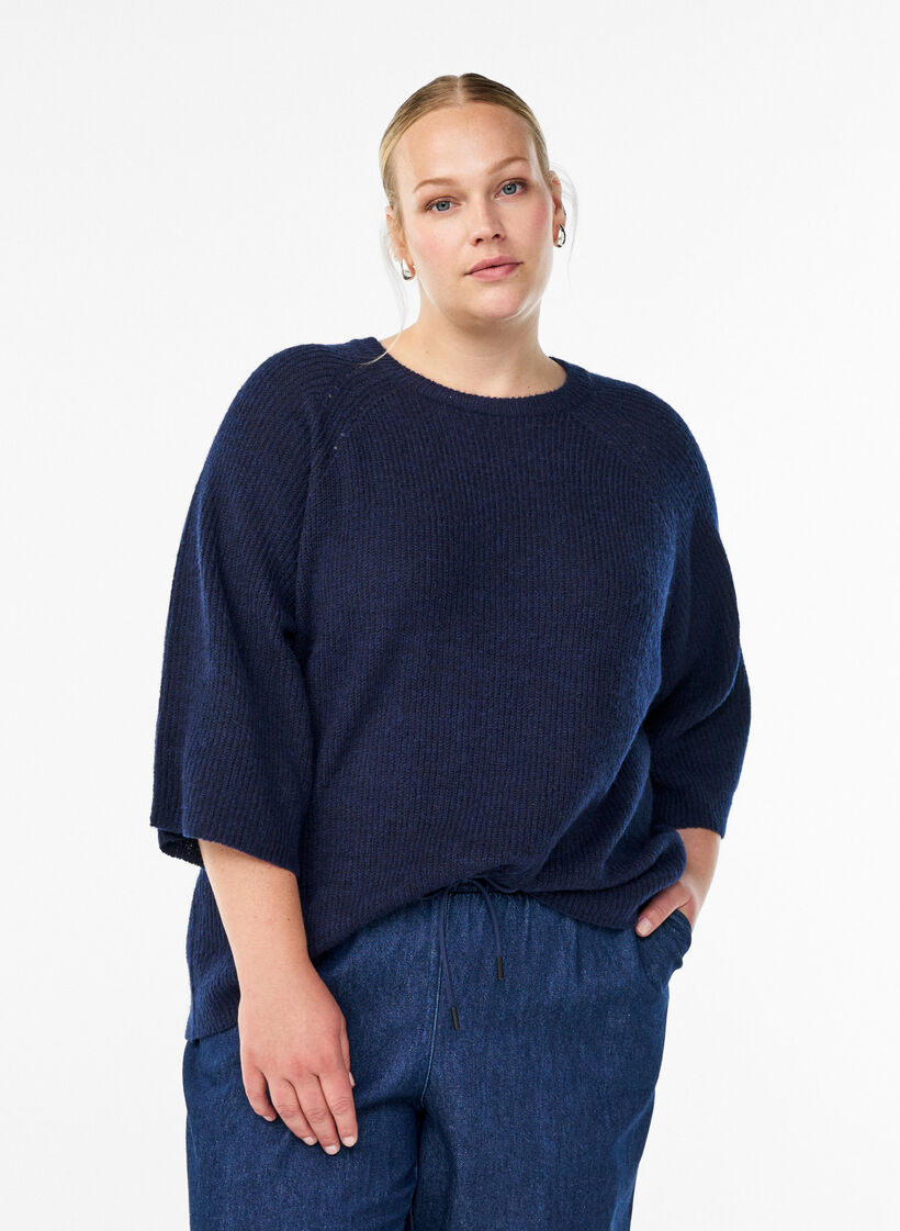 Ribattu neule, 3/4-hihat, Sininen, Model image number 0