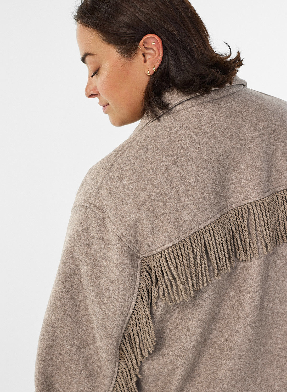 Zizzi Lyhyt paitatakki hapsuilla, Beige, Model image number 3