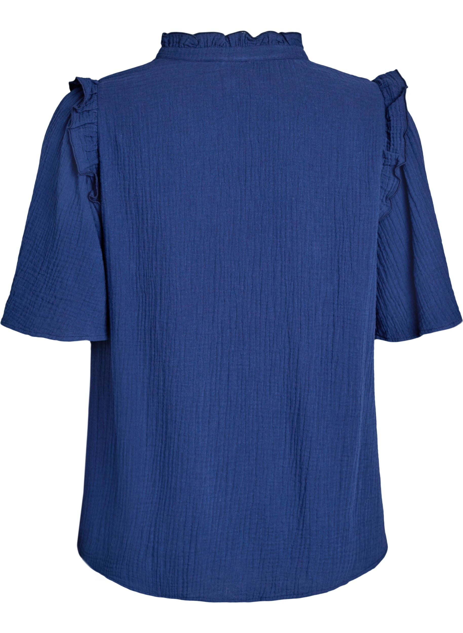 ZizziPuuvillamusliinipusero broderie anglaise -kirjonnalla ja 1/2-hihoilla, Sininen, Packshot image number 1
