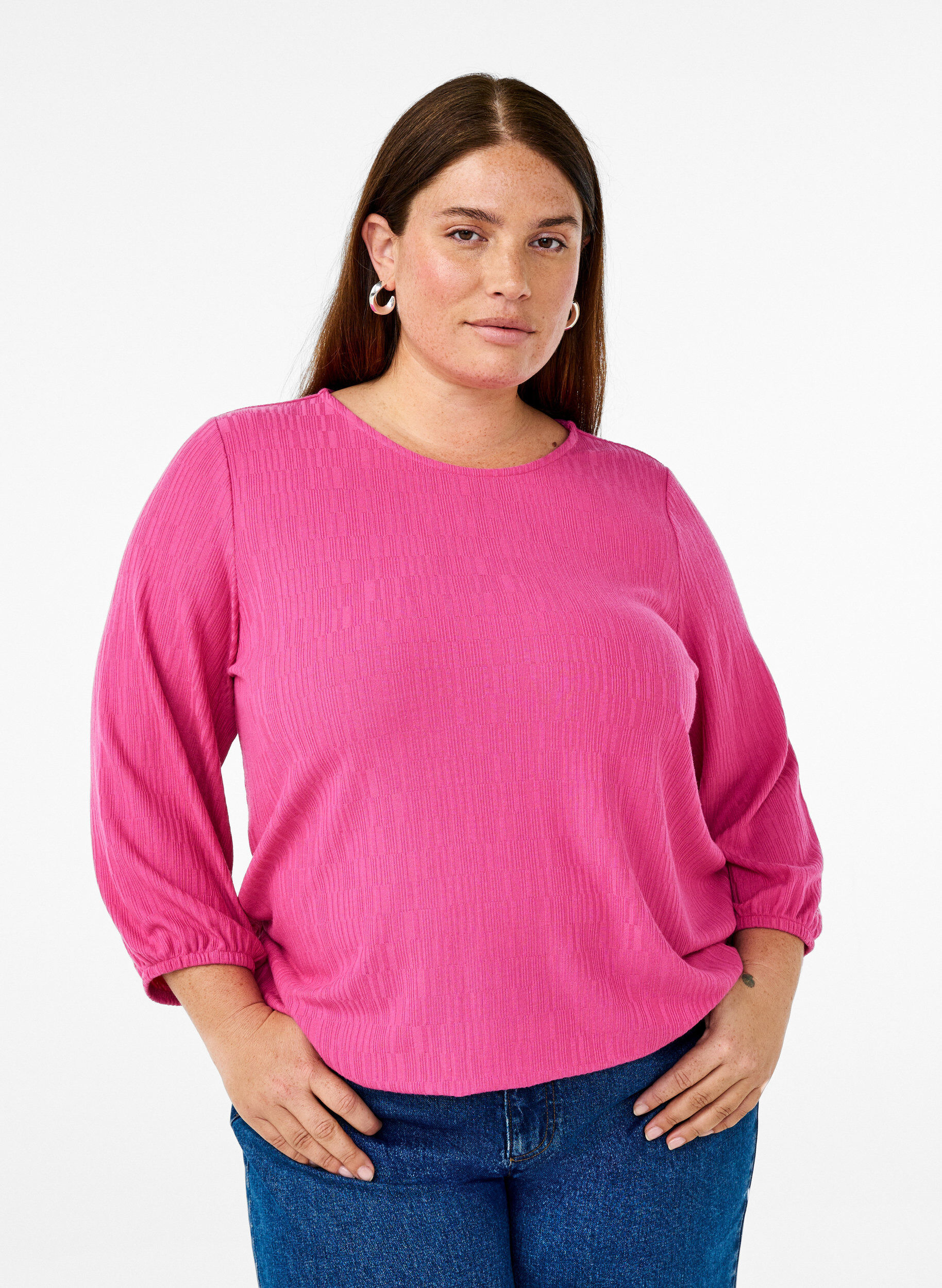 ZizziPusero tekstuurilla ja 3/4-hihoilla, Vaaleanpunainen, Model image number 0