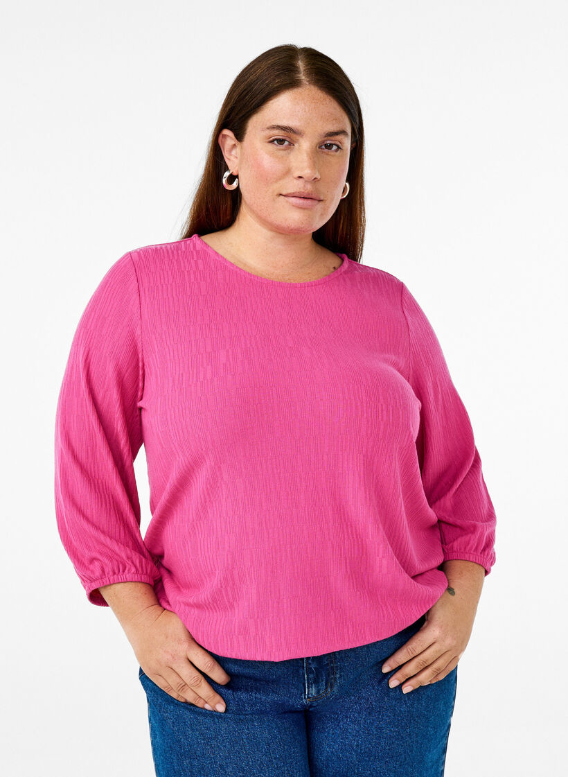 Pusero tekstuurilla ja 3/4-hihoilla, Vaaleanpunainen, Model image number 0