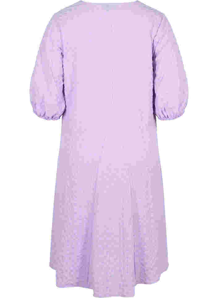 Krepattu mekko v-pääntiellä ja pallohihoilla, Lavendula, Packshot image number 1