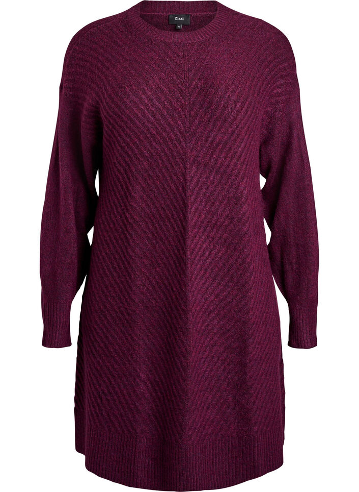Lyhyt neulemekko V-muotoisella tekstuurikuviolla, Violetti, Packshot image number 0