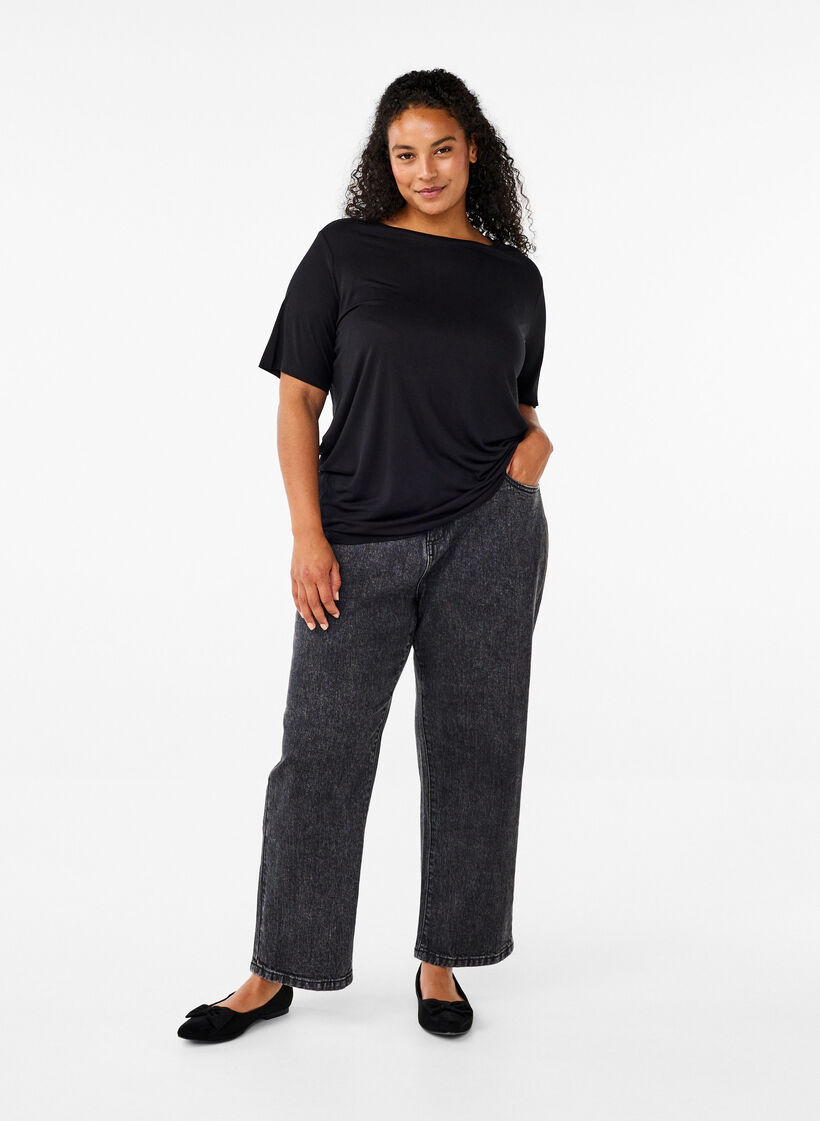 T-paita villaa ja viskoosia, Black, Model image number 2