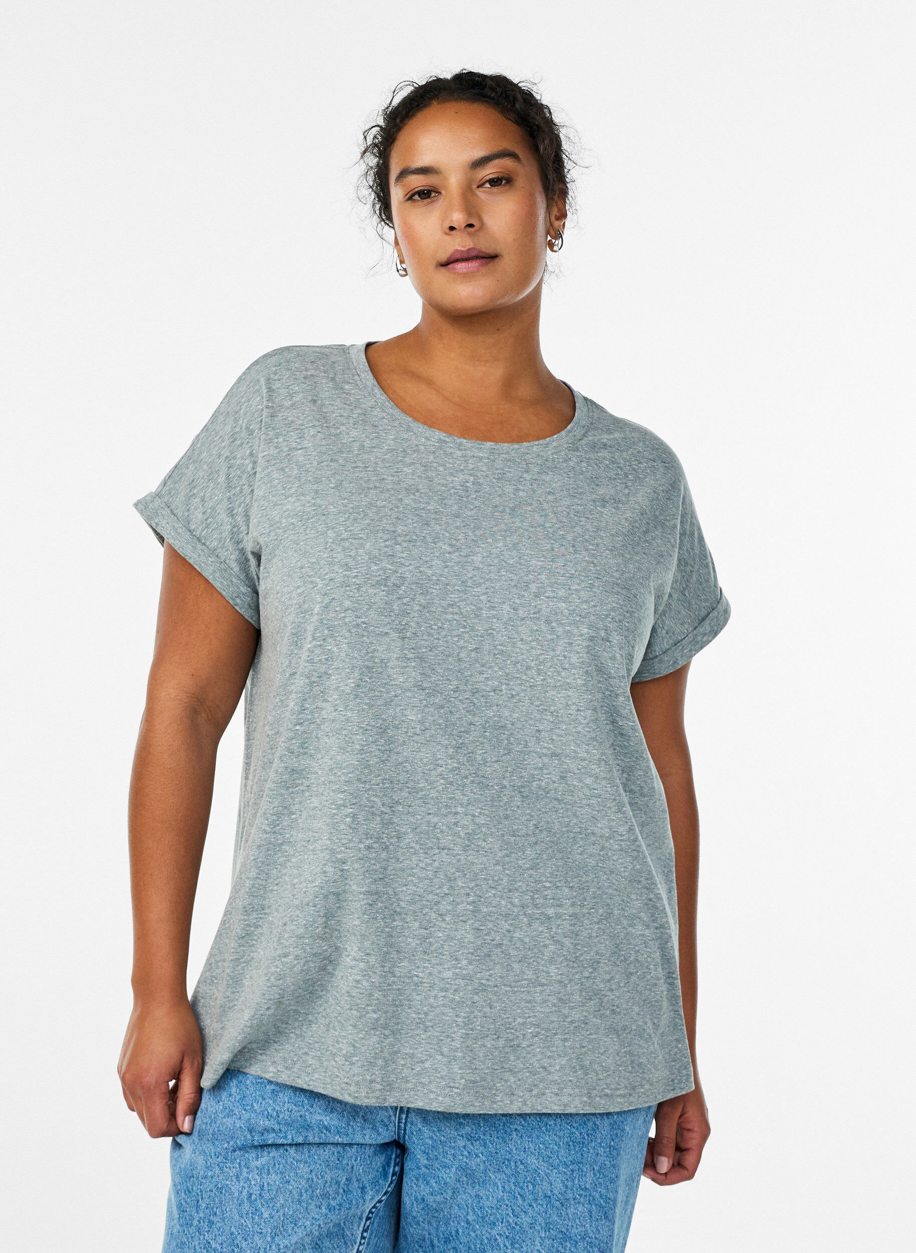 Zizzi Meleerattu t-paita lyhyill&auml; hihoilla, Vihre&auml;, Model image number 0