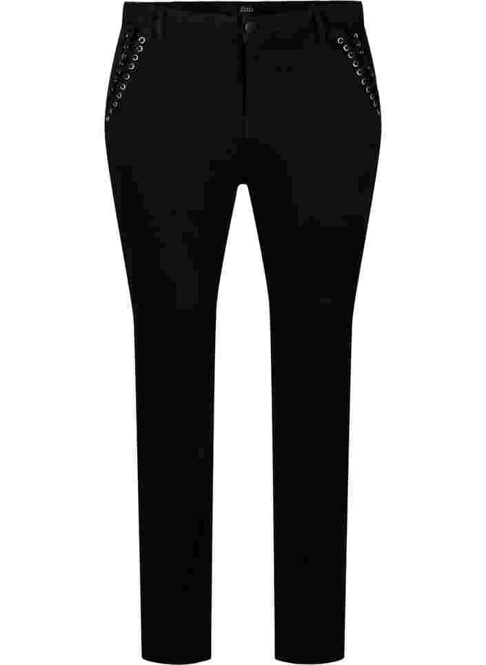 Super slim Amy-farkut nyörillä , Black, Packshot image number 0