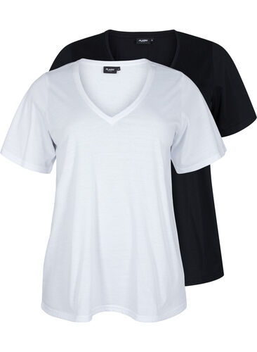 FLASH - 2 kpl t-paitoja v--pääntiellä, White/Black, Packshot image number 0