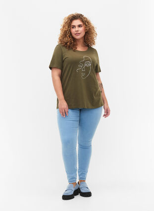 Puuvillainen t-paita kimaltavalla printillä, Ivy G. Shimmer Face, Model image number 2