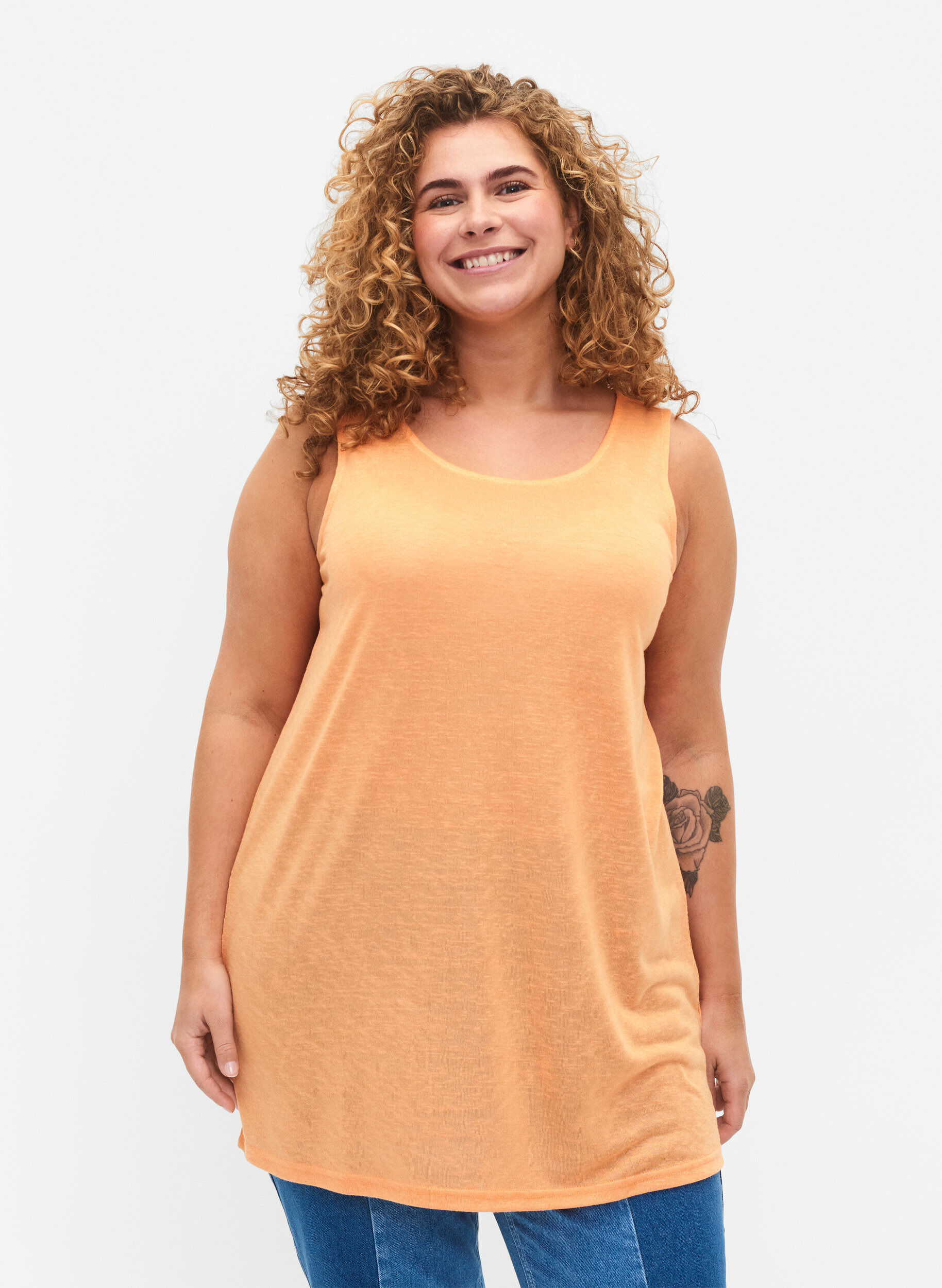 Zizzi Toppi tekstuurilla ja py&ouml;re&auml;ll&auml; p&auml;&auml;ntiell&auml;, Mock Orange, Model image number 0