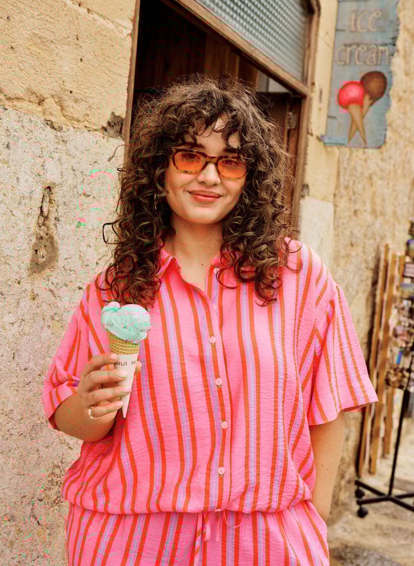 Raidallinen viskoosipaita lyhyill&auml; hihoilla, Vaaleanpunainen, Image image number 0