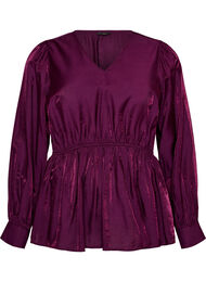 Kiilt&auml;v&auml; viskoosipusero peplum-efektill&auml;, Violetti