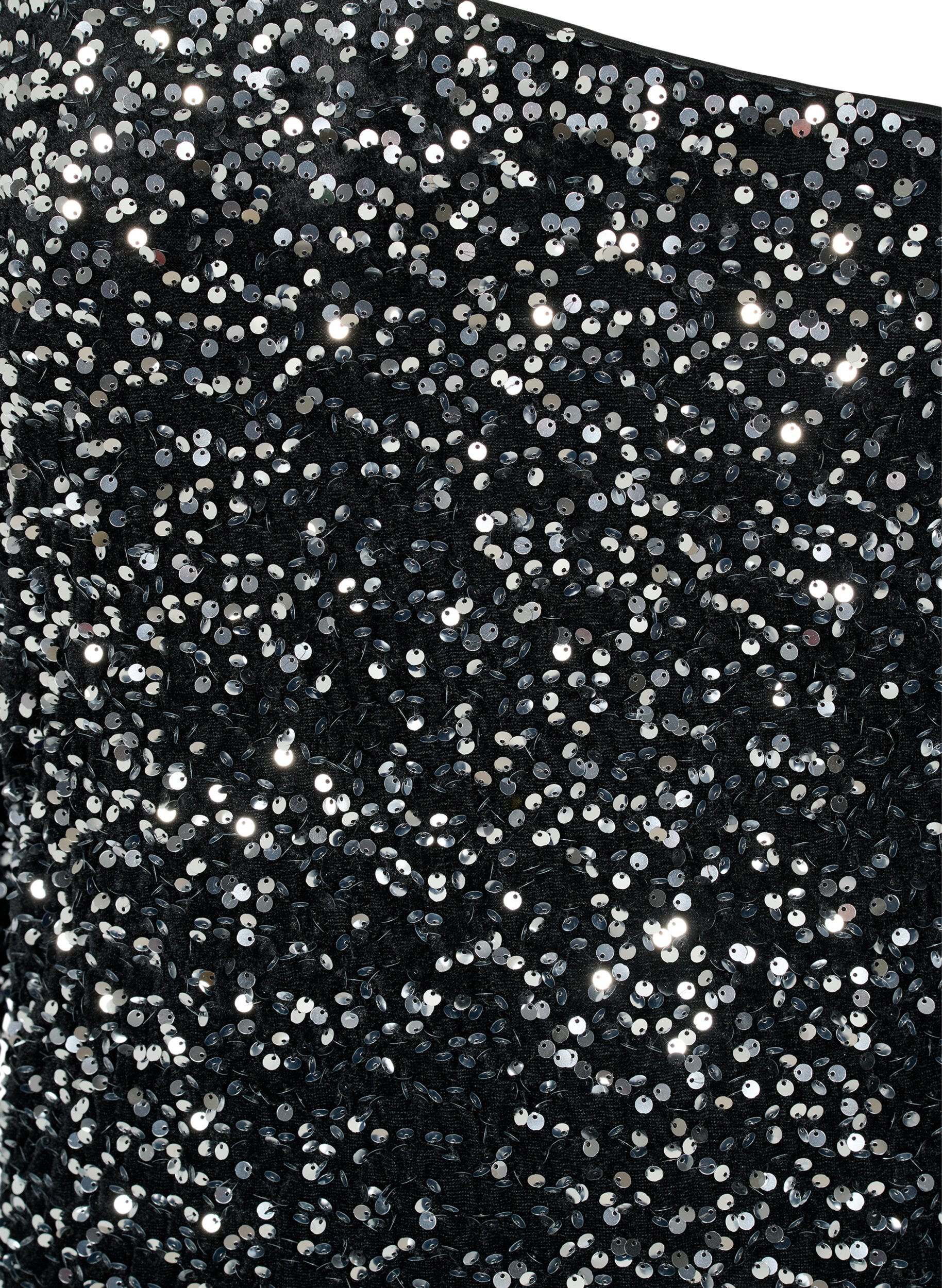 Zizzi Lyhyt yksiolkaiminen mekko paljeteilla, Black/Silver Sequins, Packshot image number 2