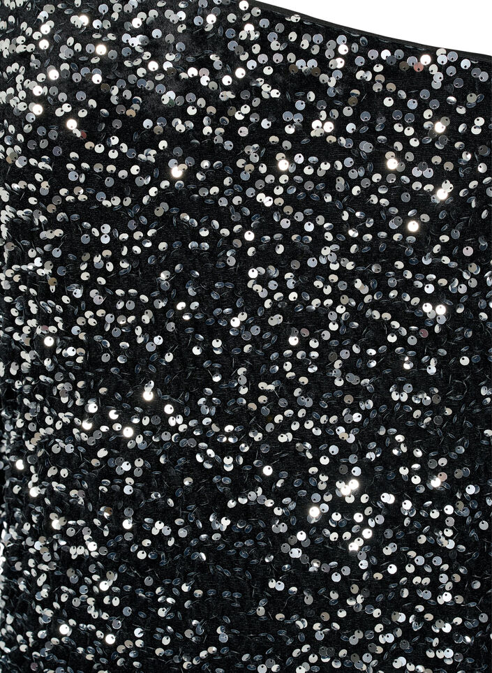 Lyhyt yksiolkaiminen mekko paljeteilla, Black/Silver Sequins, Packshot image number 2