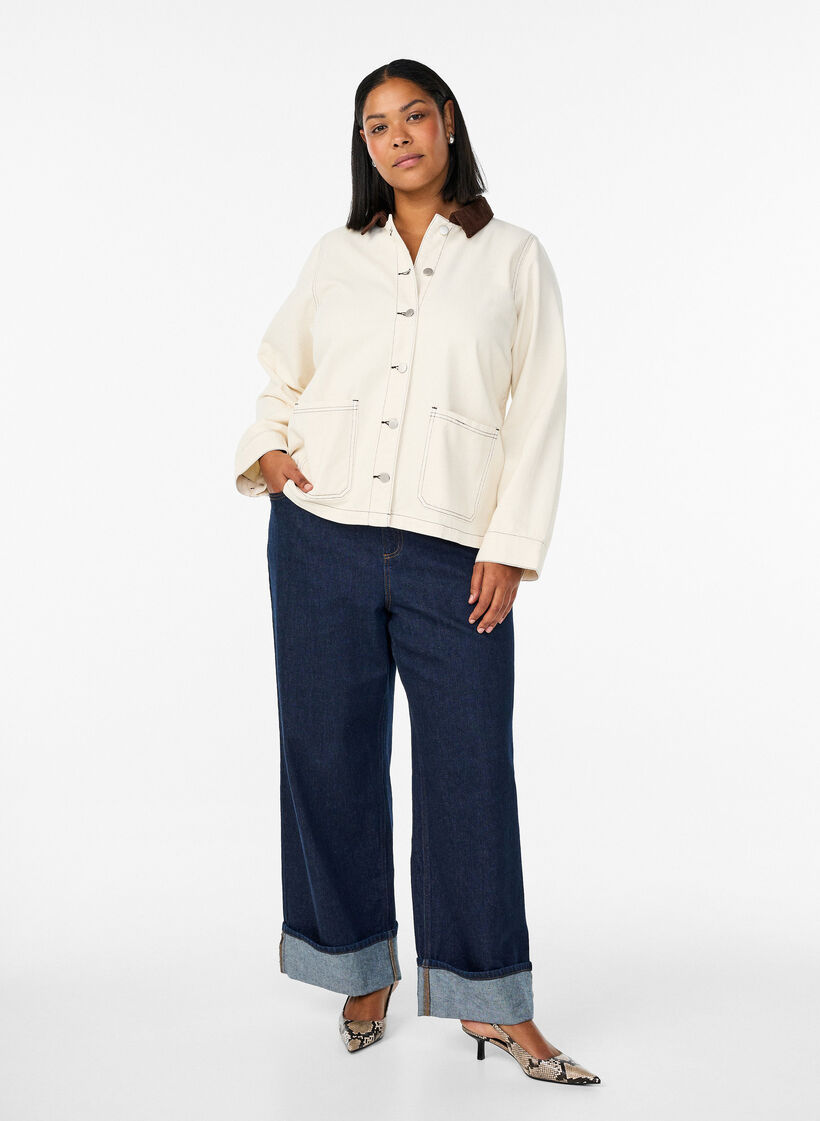 V&auml;rik&auml;s farkkutakki kontrastikauluksella, Vanilja, Model image number 1