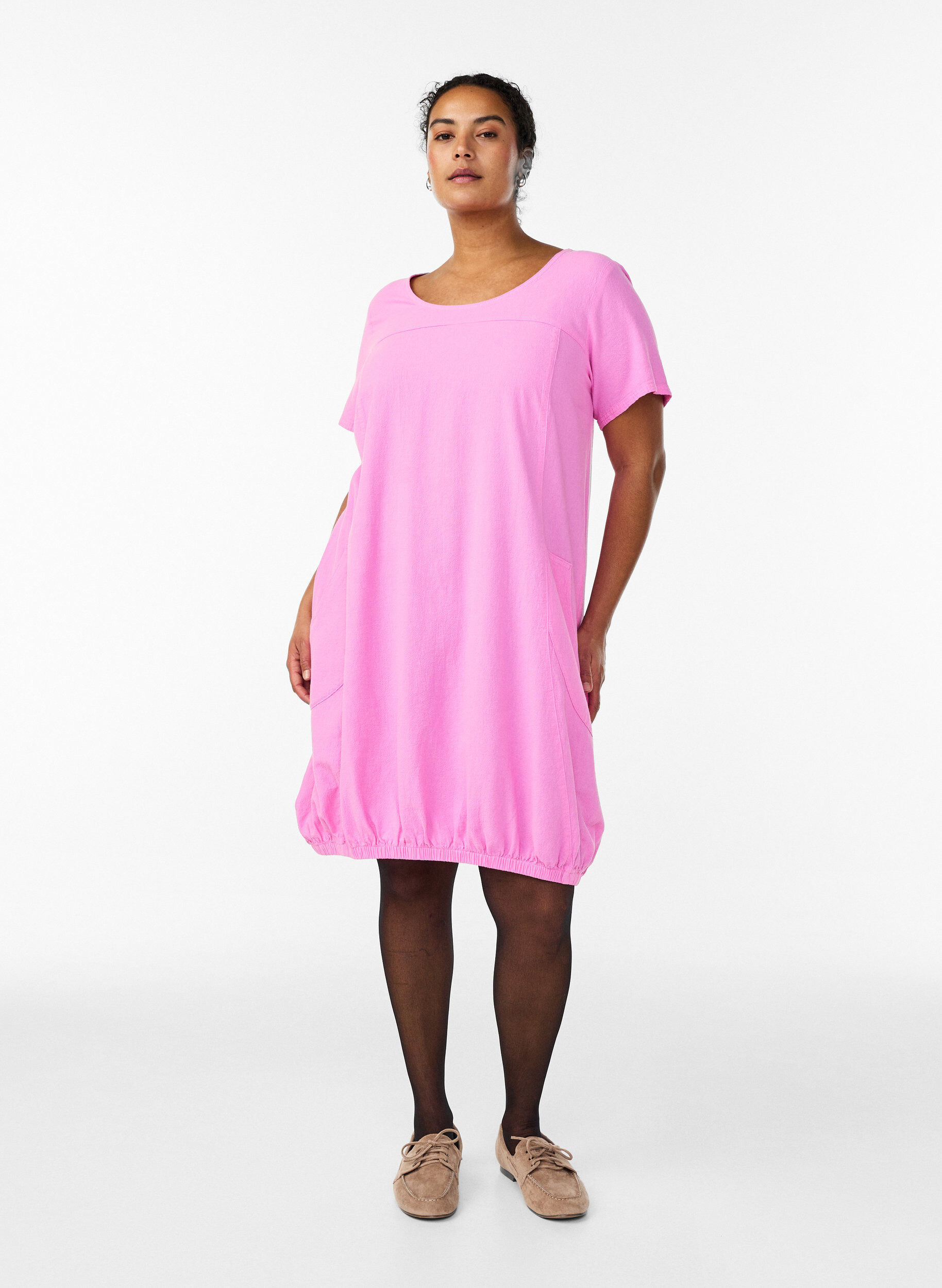 ZizziLyhythihainen puuvillamekko, Vaaleanpunainen, Model image number 1