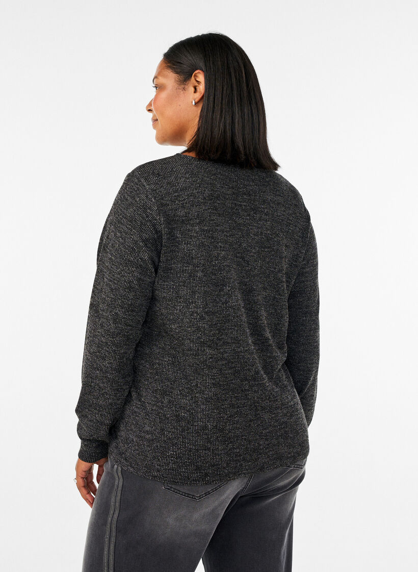 Jerseypusero V-p&auml;&auml;ntiell&auml; ja pitk&auml;t hihat, Musta, Model image number 2