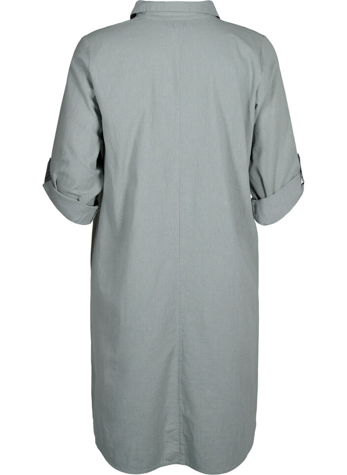 Puuvilla-pellavamekko V-pääntiellä, Chinois Green, Packshot image number 1