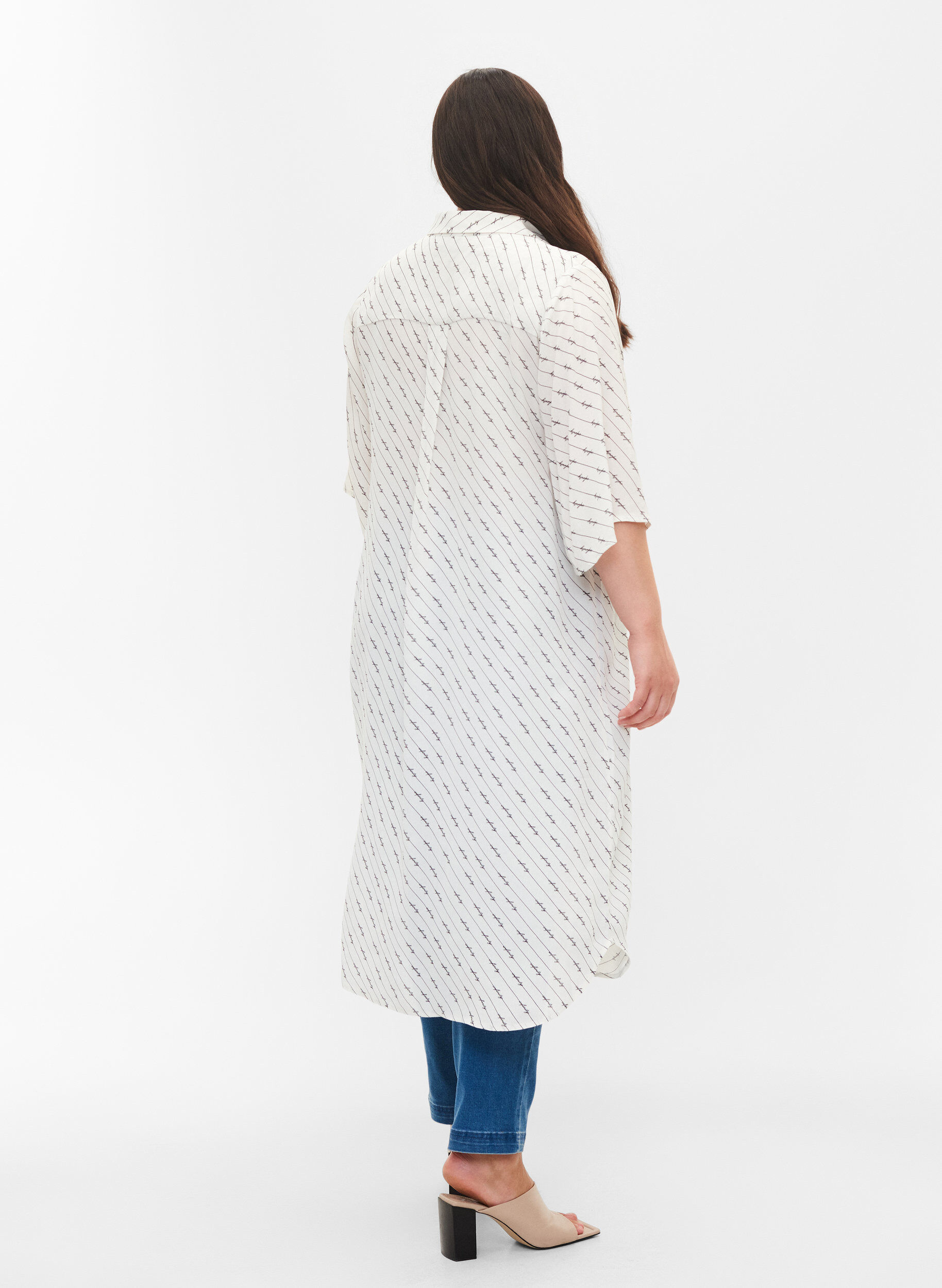 Zizzi Raidallinen paitamekko viskoosista, White AOP, Model image number 1