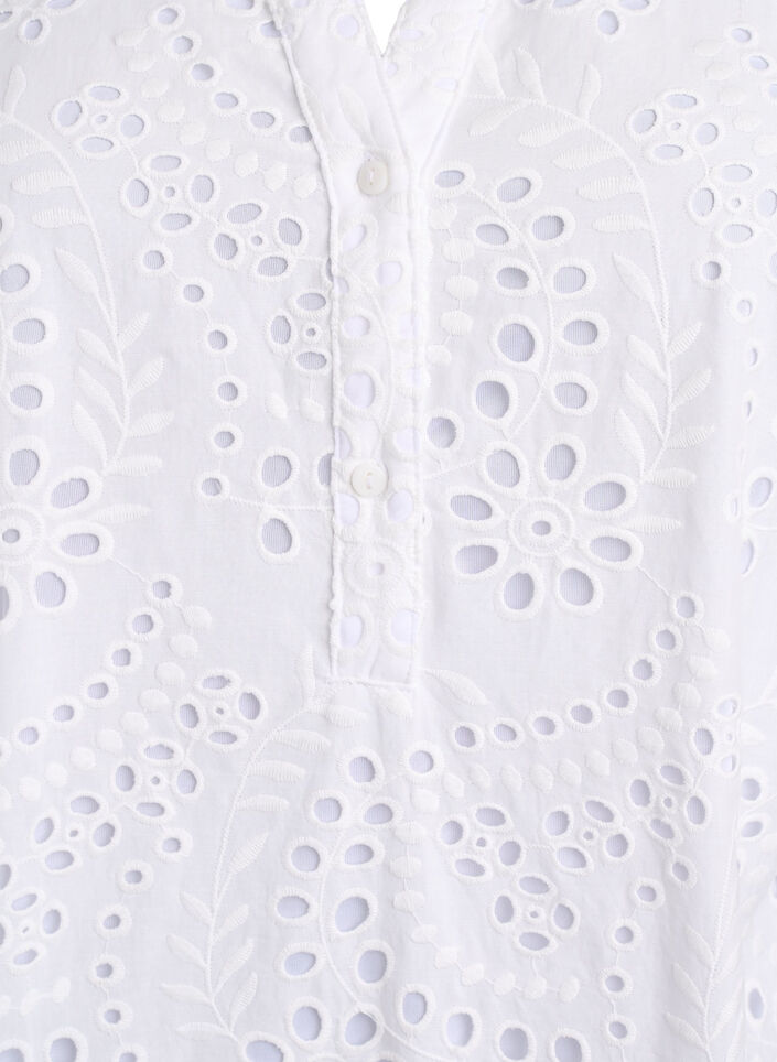Broderie anglaise -mekko r&ouml;yhel&ouml;hihoilla, Valkoinen, Packshot image number 2