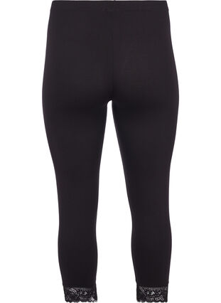 Perusmalliset 3/4-leggingsit pitsilahkeilla, Black, Packshot image number 1