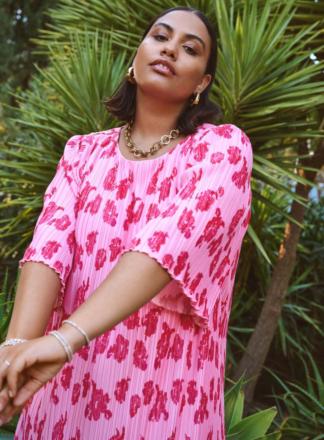 Zizzi Painettu mekko vaaleanpunainen, , Model