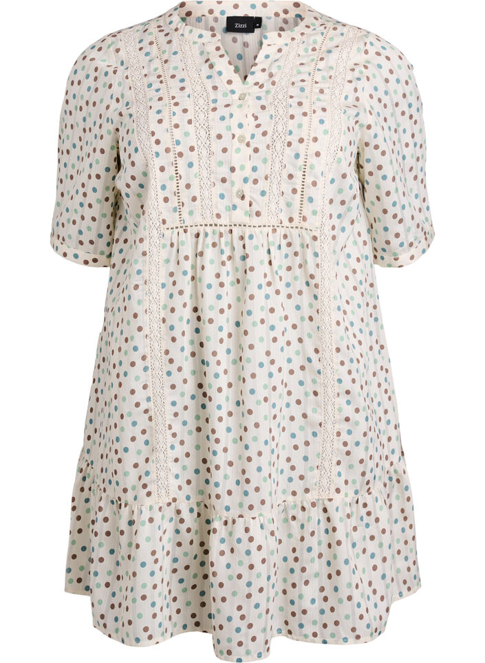 Lyhyt viskoosimekko pitsisomisteella ja A-linjaisella leikkauksella, Valkoinen, Packshot image number 0