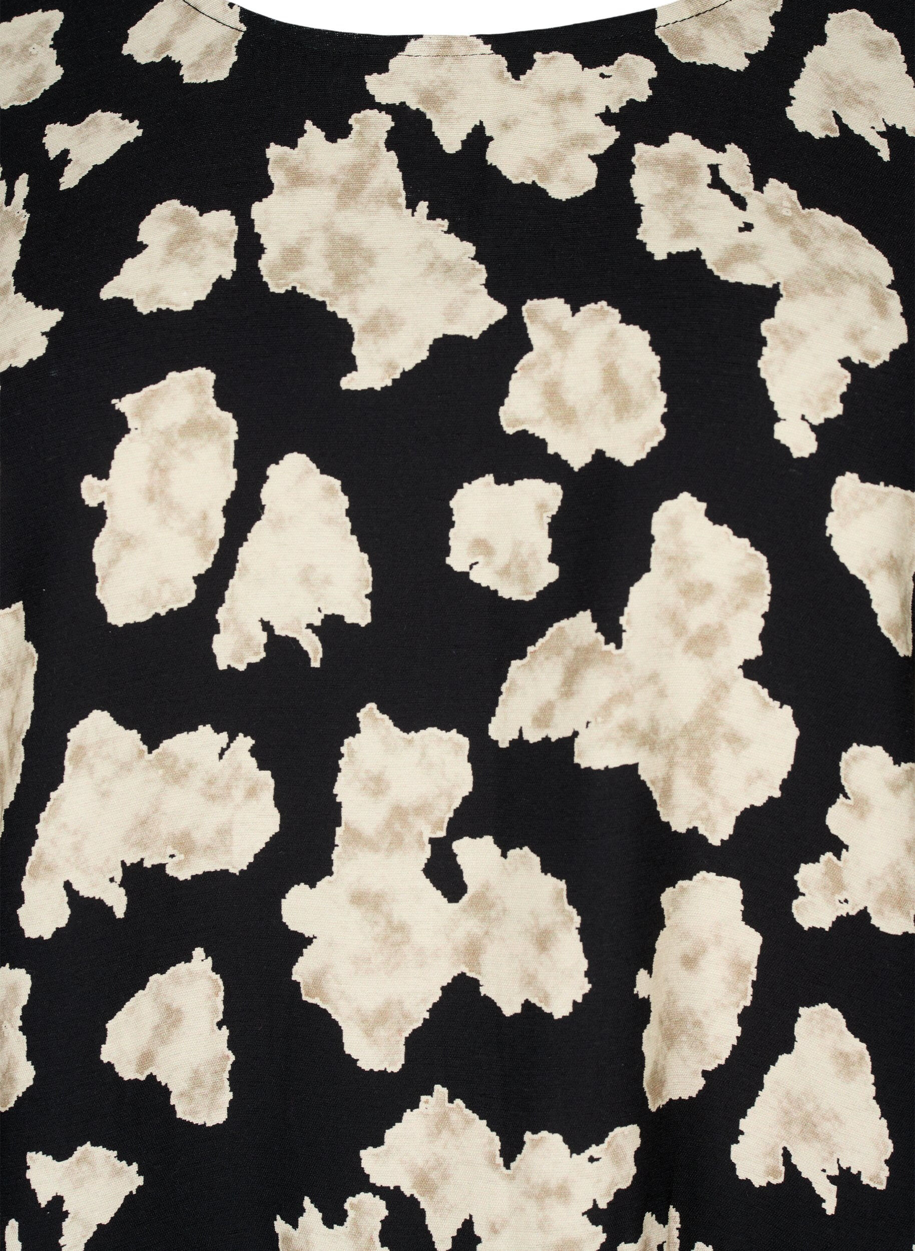 Zizzi Pitk&auml;hihainen mekko, jossa on painokuvio ja rusetteja, Musta, Packshot image number 2