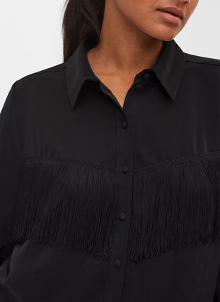 Yksivärinen paita hapsuilla , Black, Model image number 2