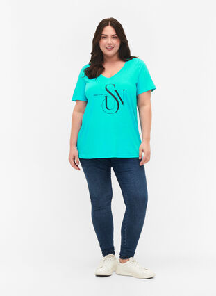 Puuvillainen t-paita painatuksella, Turquoise SUN, Model image number 2