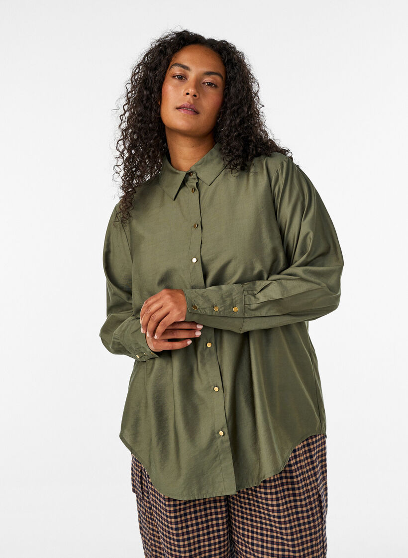 Viskoosipaita kultaisilla napeilla, Vihre&auml;, Model image number 0