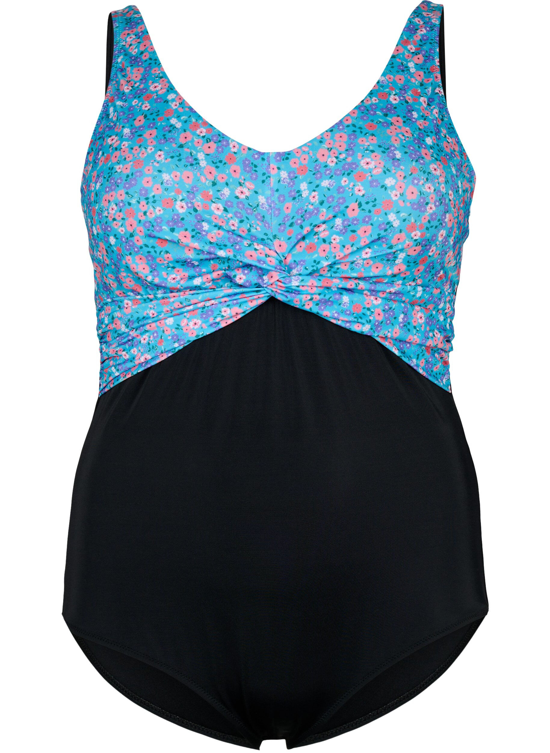 Zizzi Kaarituellinen uimapuku s&auml;&auml;dett&auml;vill&auml; olkaimilla, Black Ditsy Print, Packshot image number 0