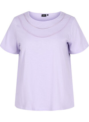 T-paita puuvillaa pitsillä, Lavender, Packshot image number 0