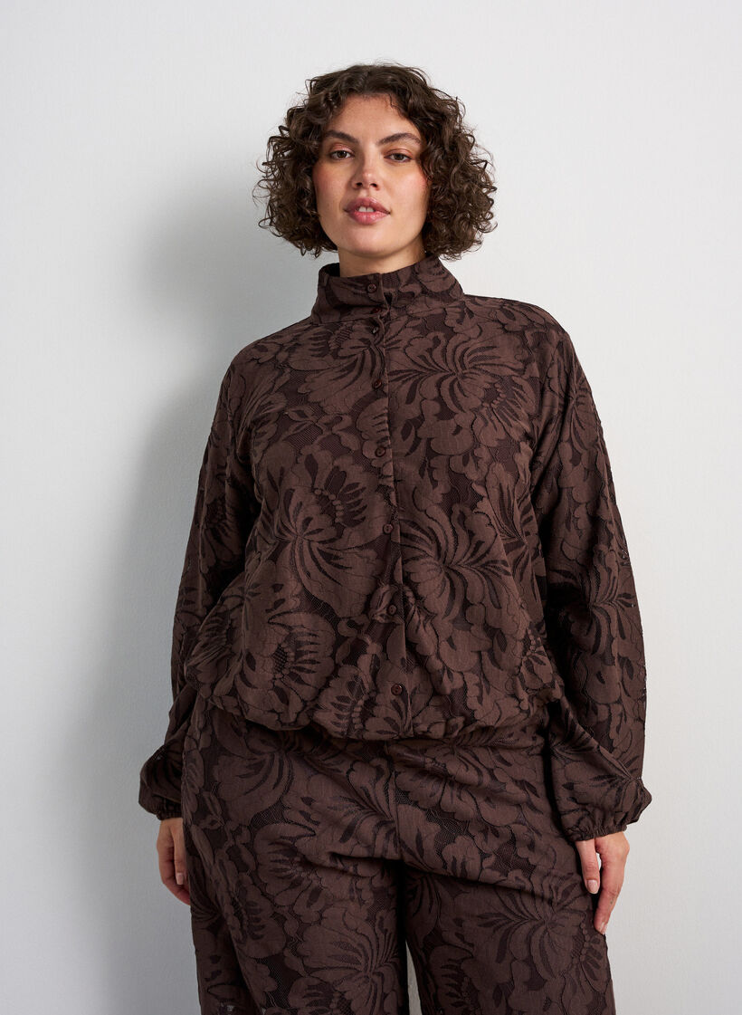 Bombertakki kukkakuvioisella jacquard-kuosilla, Ruskea, Model image number 0