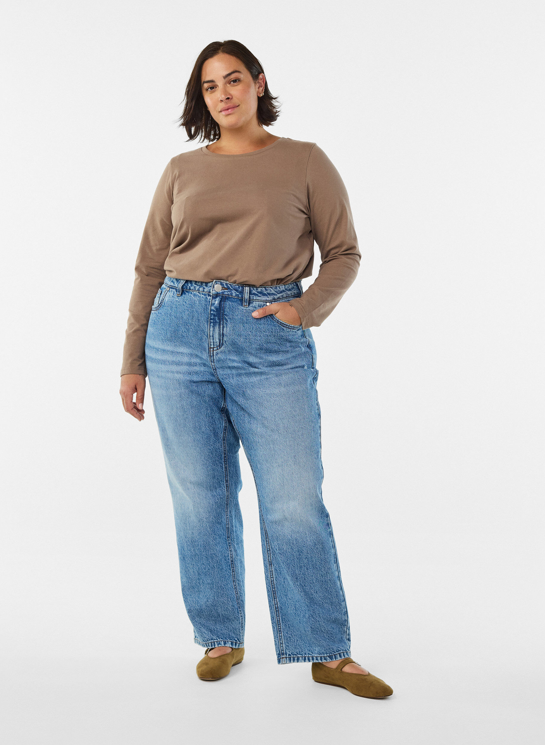 ZizziPerus jersey-paita, jossa pitk&auml;t hihat, Ruskea, Model image number 1