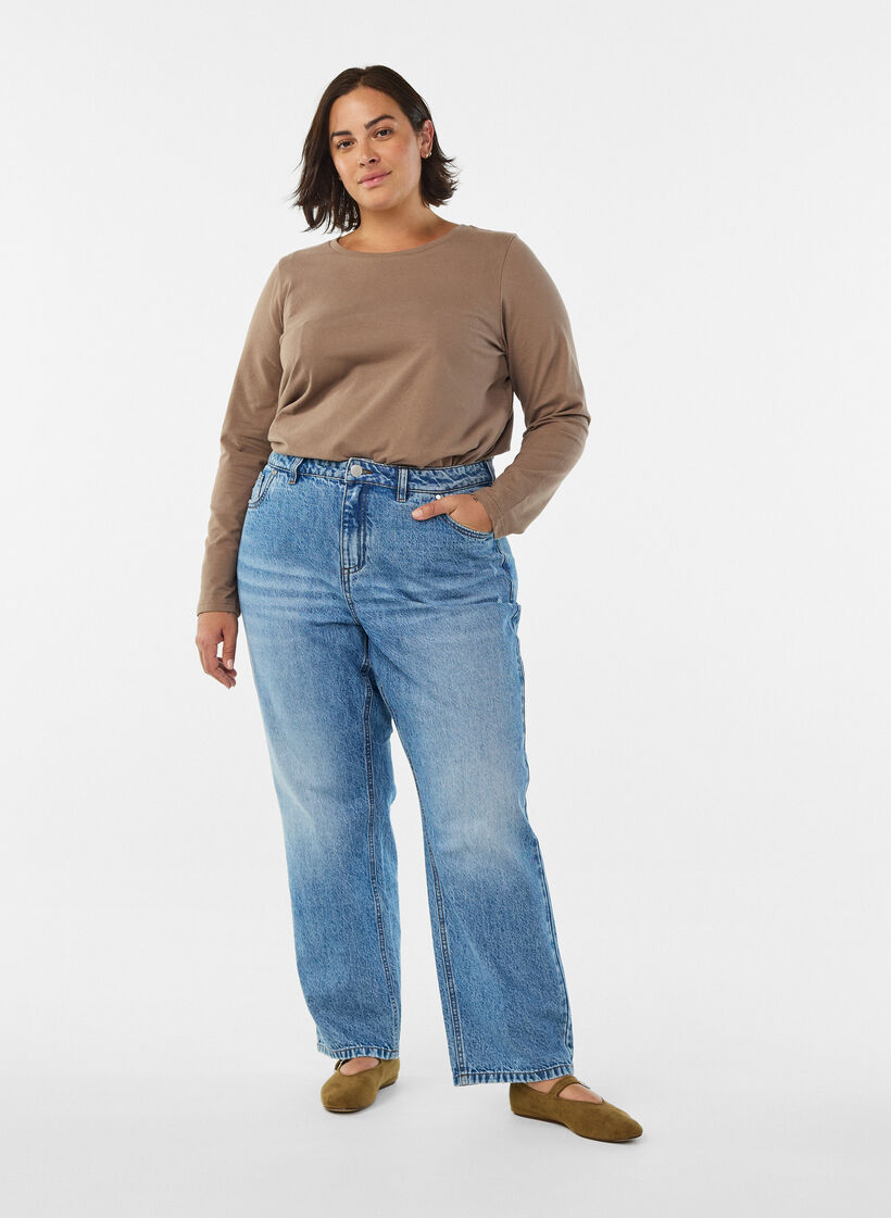 Perus jersey-paita, jossa pitk&auml;t hihat, Ruskea, Model image number 1