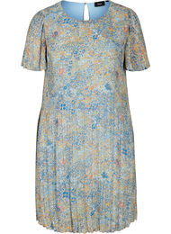 Pliseerattu mekko kukkakuosilla, Light Blue Multi AOP