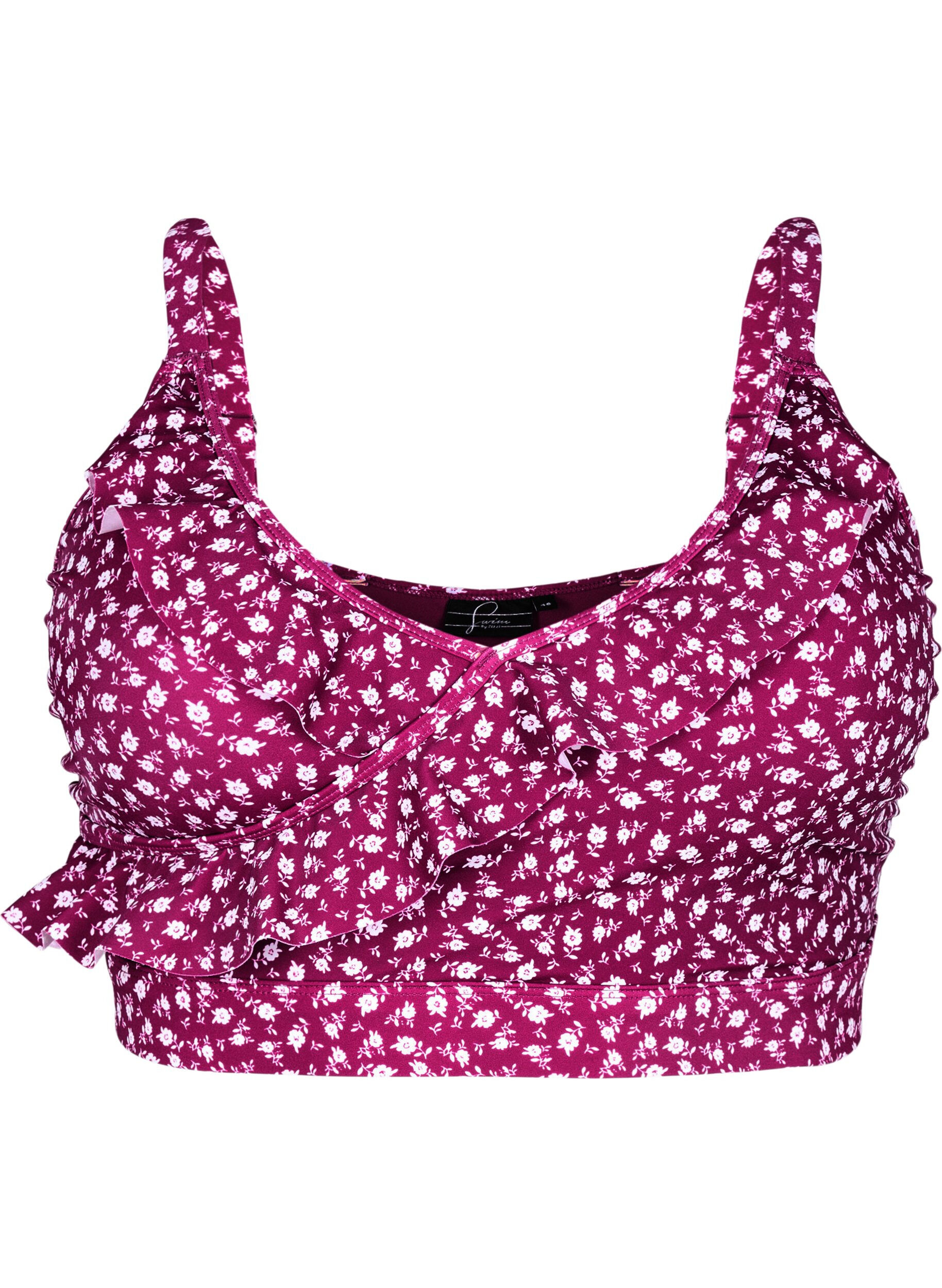 Zizzi Kukallinen bikinien yl&auml;osa r&ouml;yhel&ouml;yksityiskohdilla, Punainen, Packshot image number 0