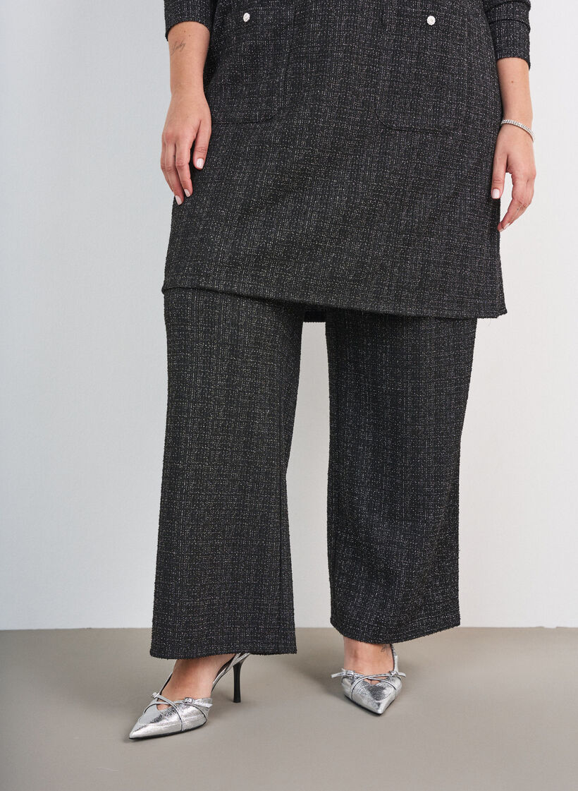 Suorat boucl&eacute;-housut, Musta, Model image number 2