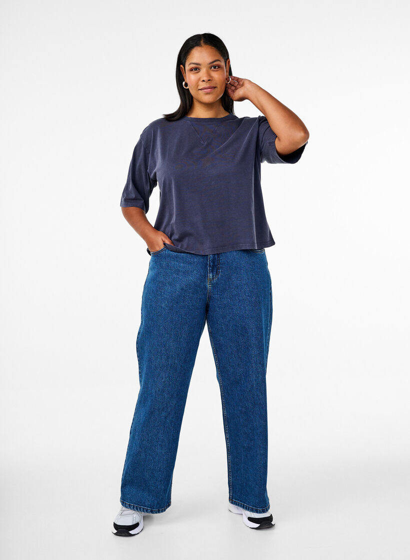 Boksi-mallinen T-paita luomupuuvillasta, Sininen, Model image number 1