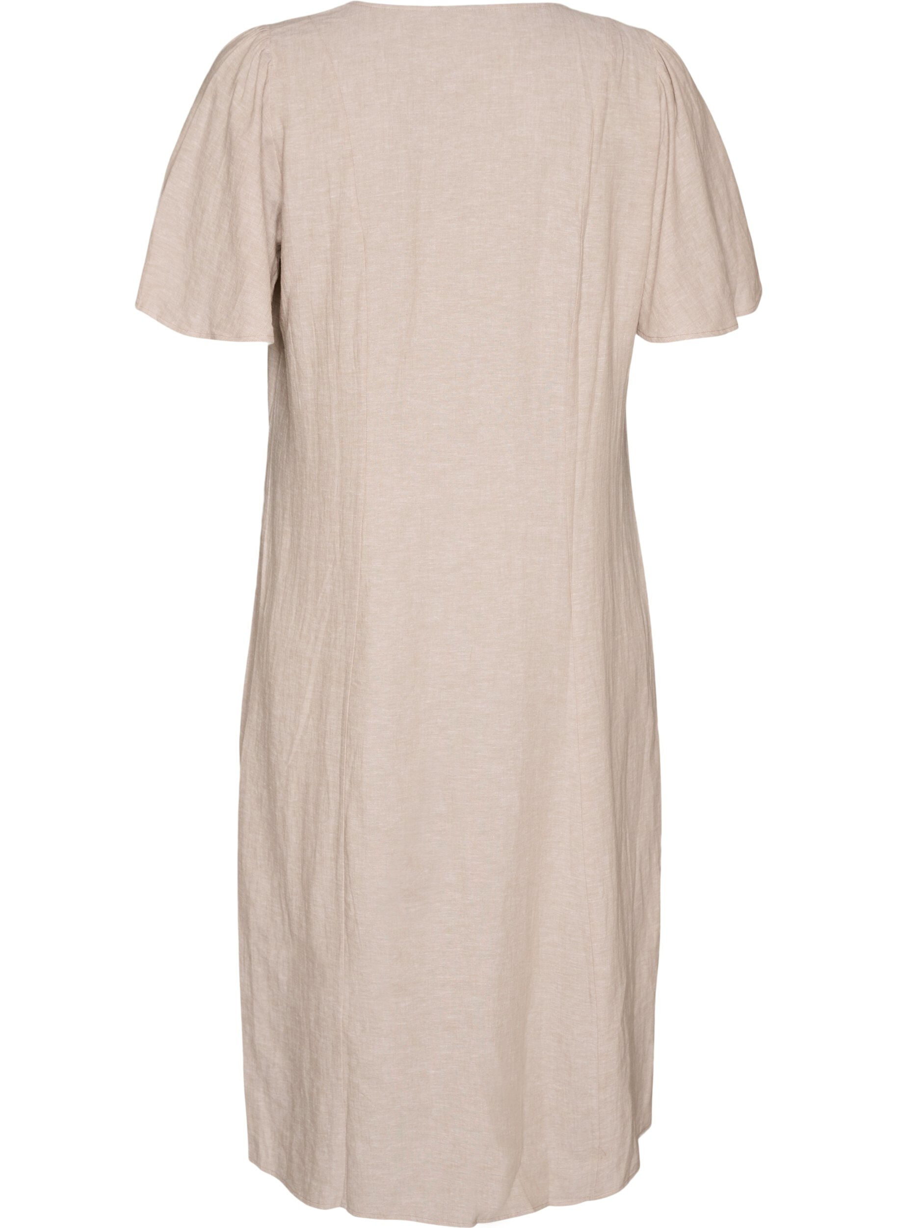 ZizziMidimekko pellava- ja viskoosisekoitteesta r&ouml;yhel&ouml;hihoilla, Beige, Packshot image number 1