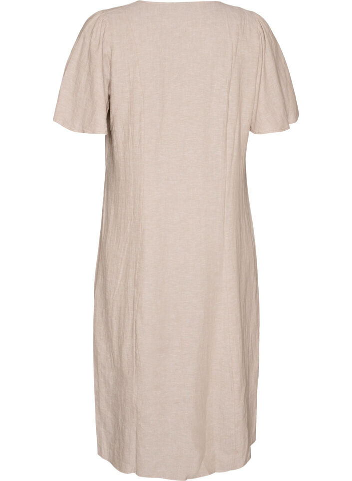 Midimekko pellava- ja viskoosisekoitteesta r&ouml;yhel&ouml;hihoilla, Beige, Packshot image number 1