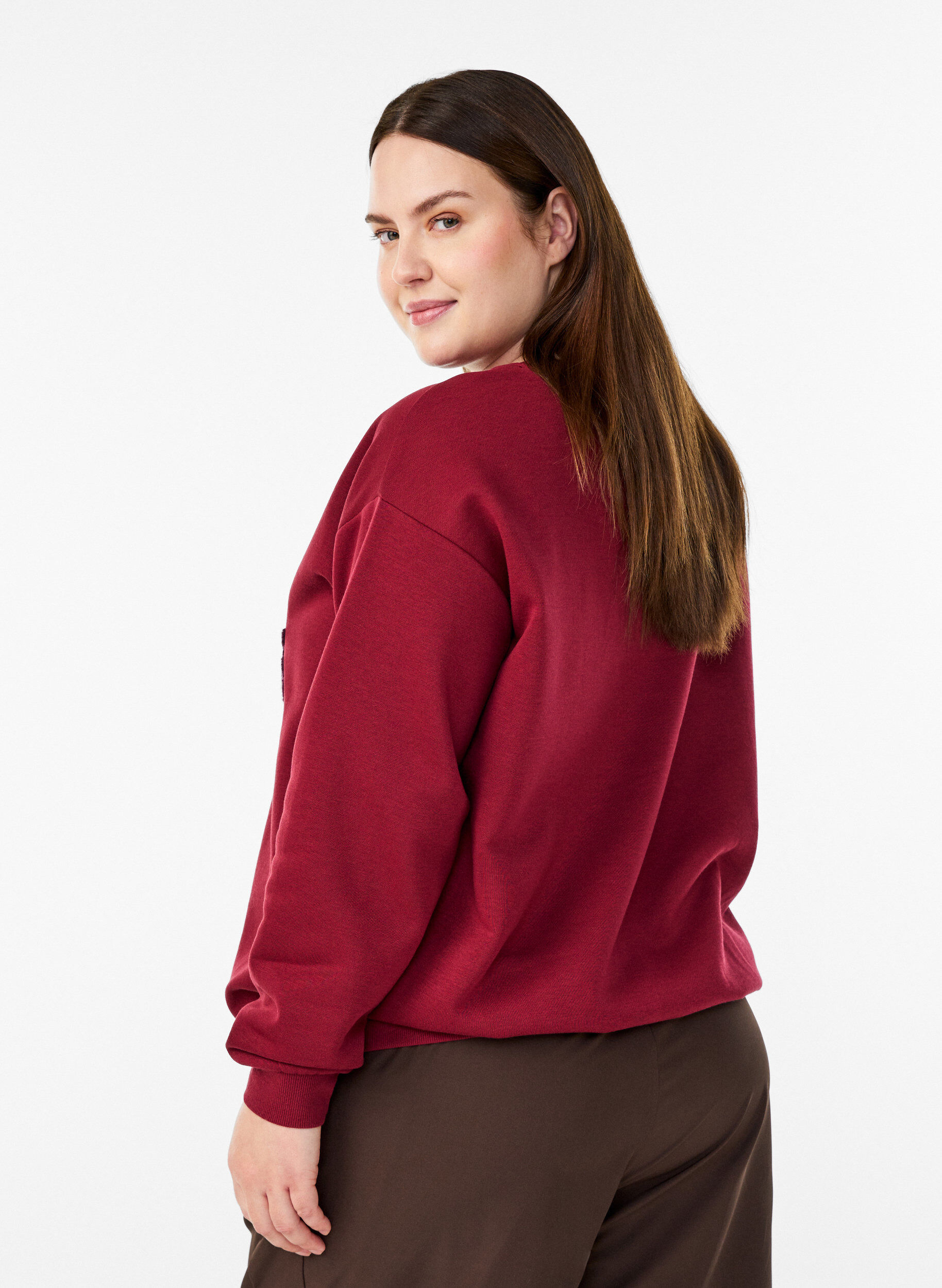 ZizziCollegepaita froteetekstill&auml;, Tumma Bordeaux, Model image number 2
