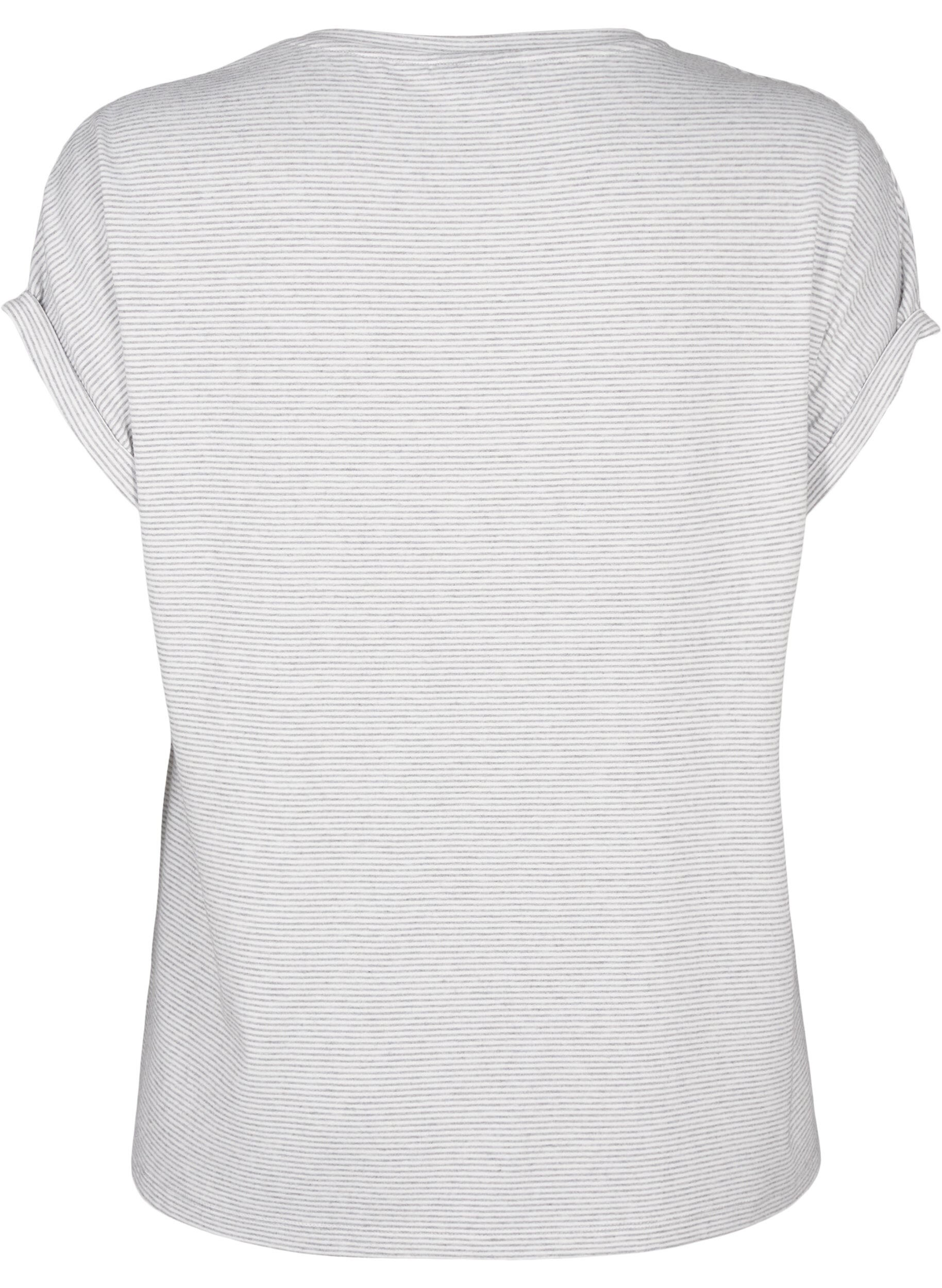 Zizzi Raidallinen y&ouml;paita lyhyill&auml; hihoilla, Harmaa, Packshot image number 1