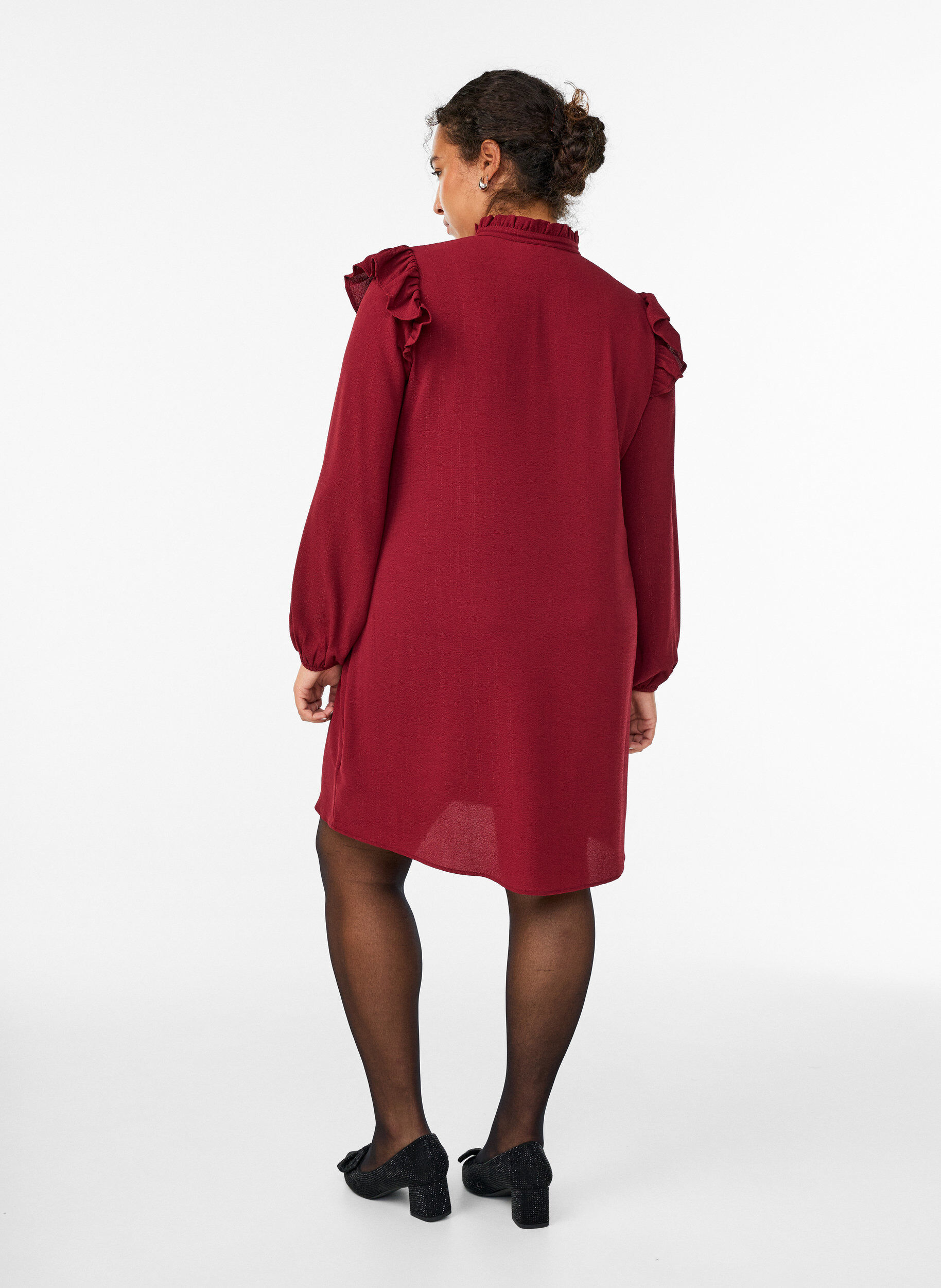 ZizziLyhyt mekko r&ouml;yhel&ouml;ill&auml; ja kimalteella, Tumma Bordeaux, Model image number 2