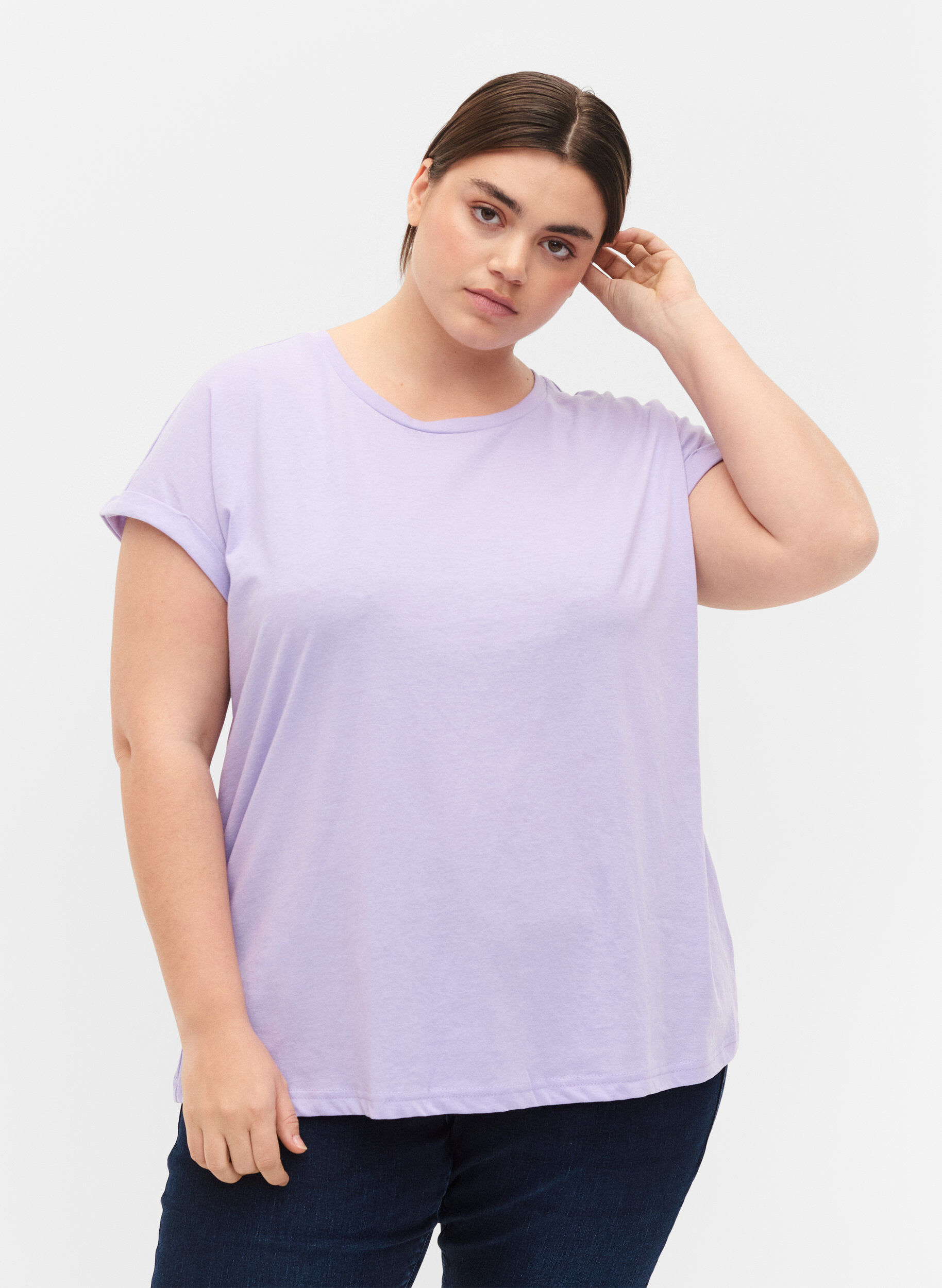 ZizziLyhythihainen t-paita puuvillasekoitteesta, Violetti, Model image number 0
