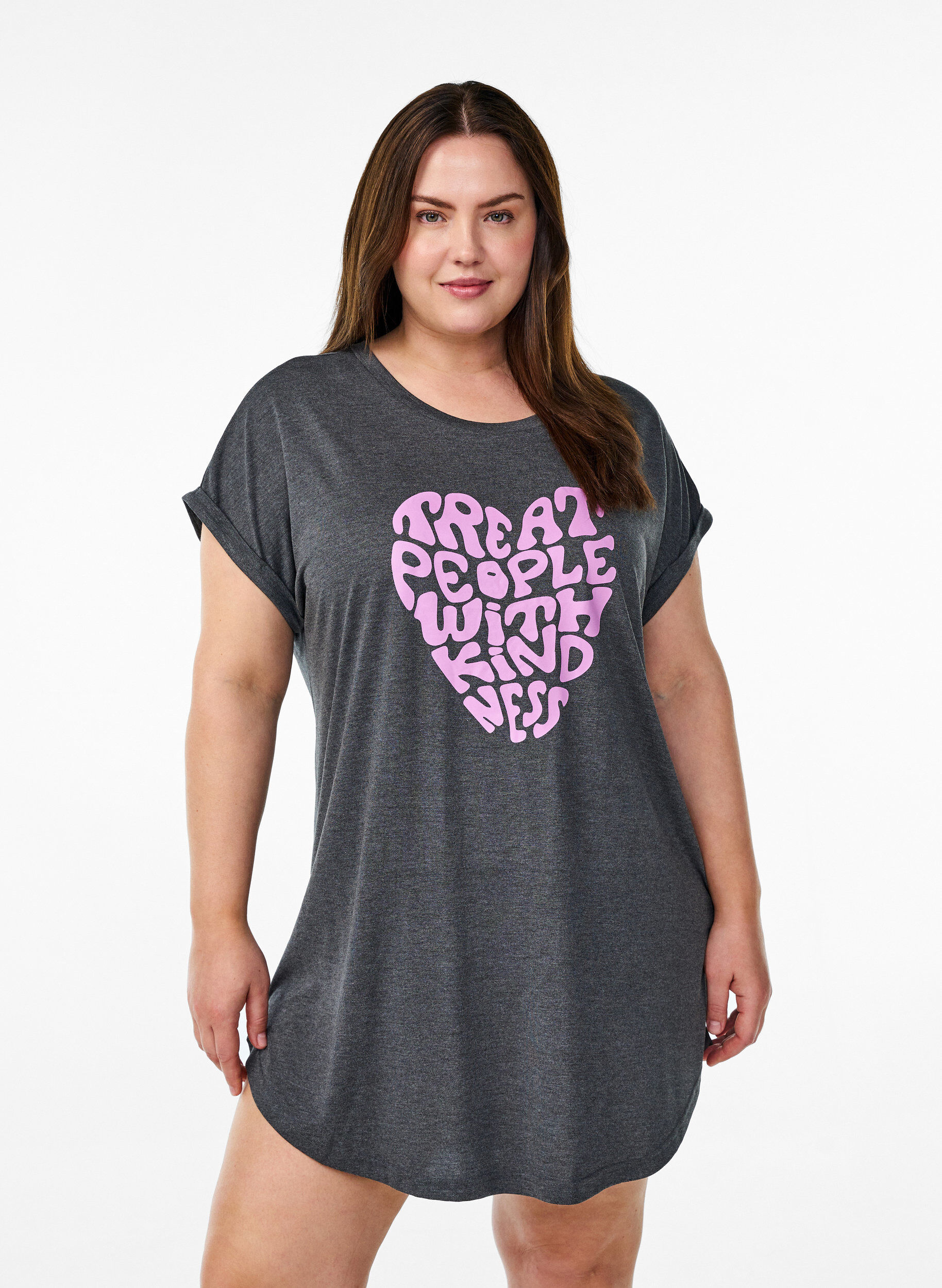 Zizzi Lyhythihainen y&ouml;paita tekstipainatuksella, Musta, Model image number 0