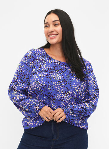 FLASH – Pitkähihainen smokattu ja kuviollinen pusero, Dazzling Blue AOP, Model image number 0
