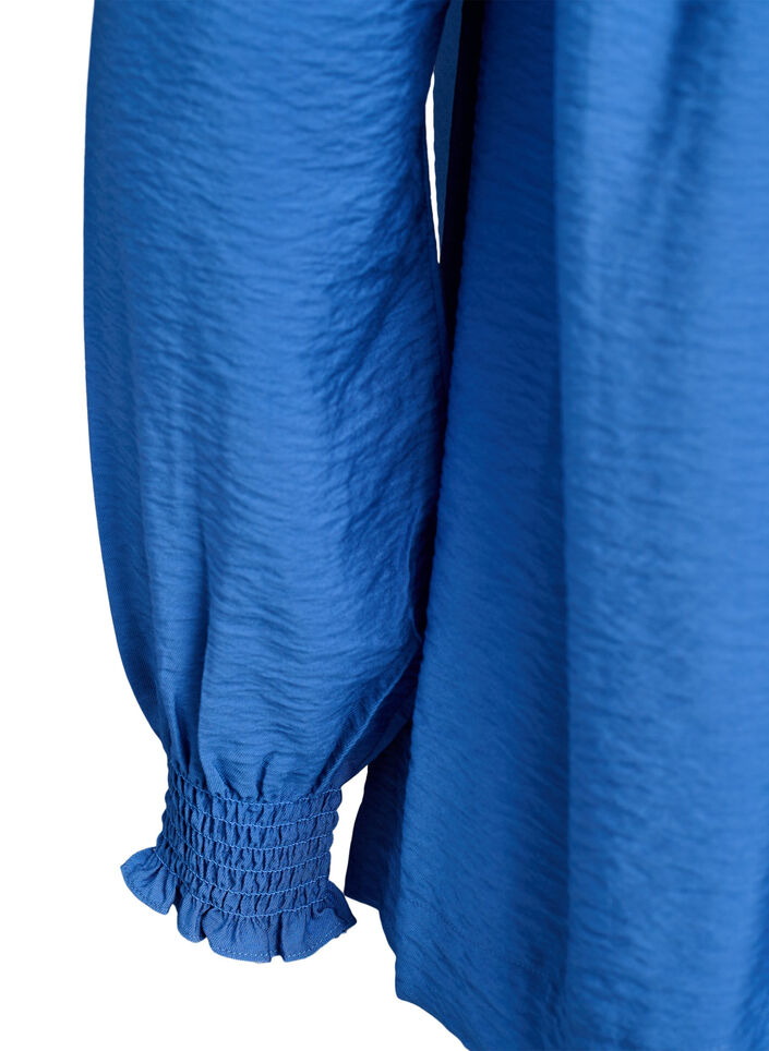 Viskoosipusero smock-yksityiskohdilla ja rypyill&auml;, Sininen, Packshot image number 3